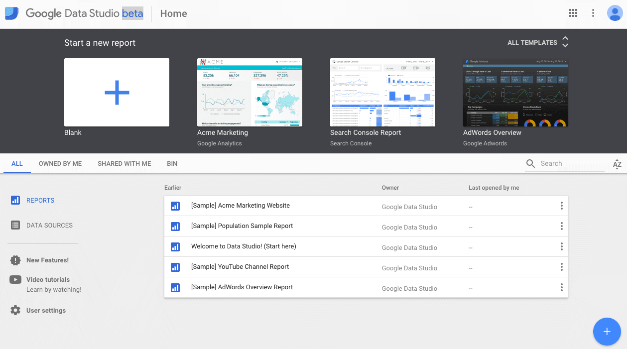  datastudio home page 