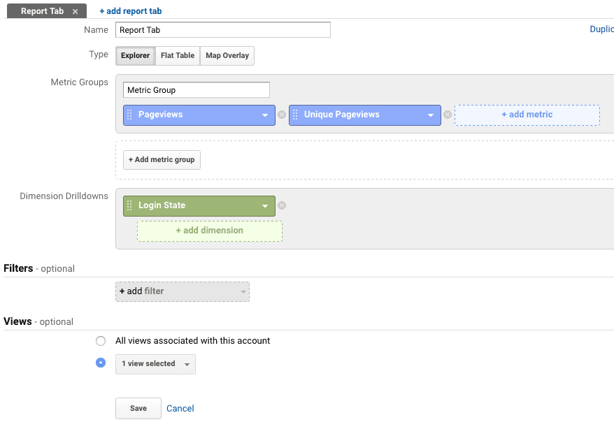  set custom dimension with custom reports 