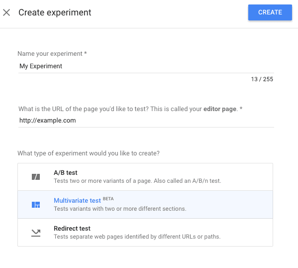  create multivariate test 