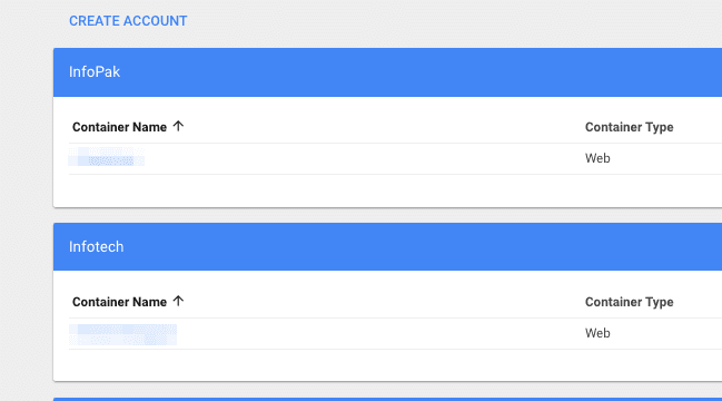 tag manager containers list