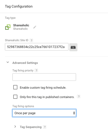 add shareaholic id in tag manager