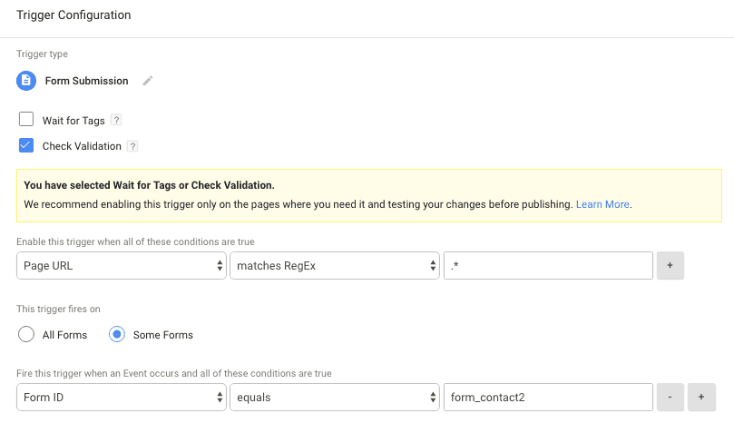  form submission tracking trigger 
