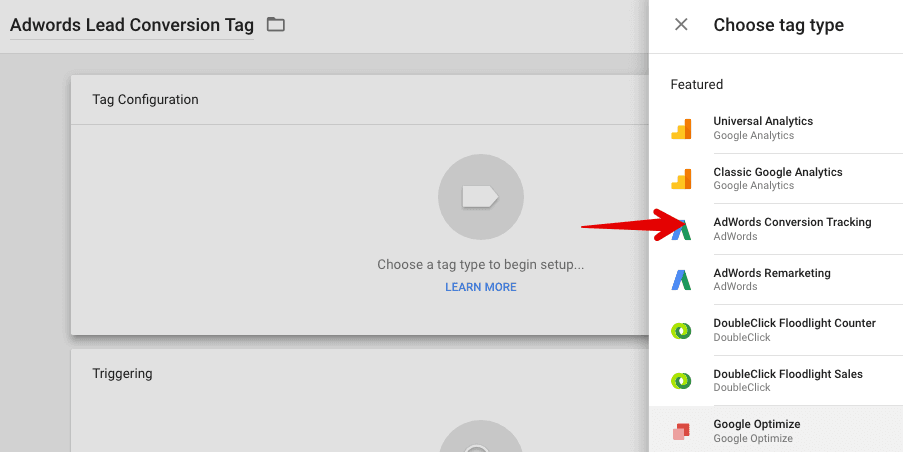  create adwords conversion tag 