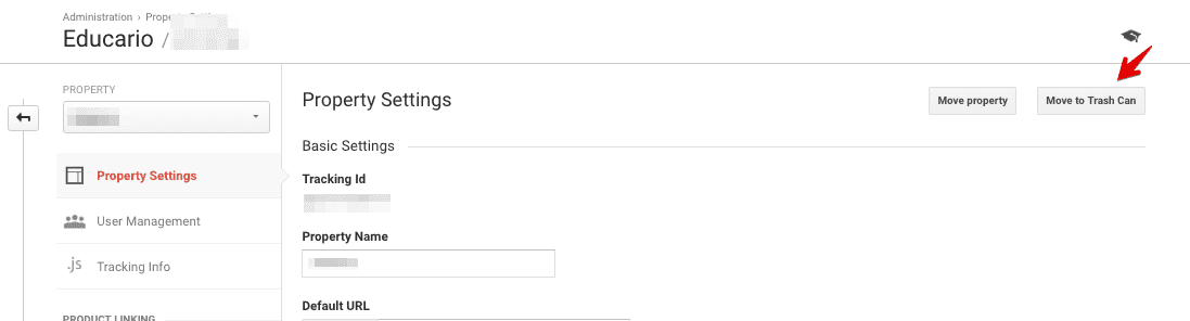  move a property to trash can 