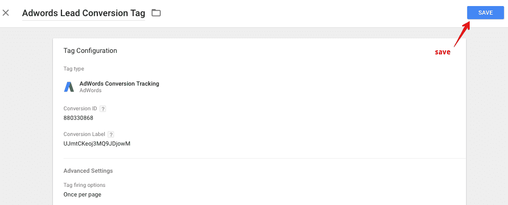  save conversion tag 