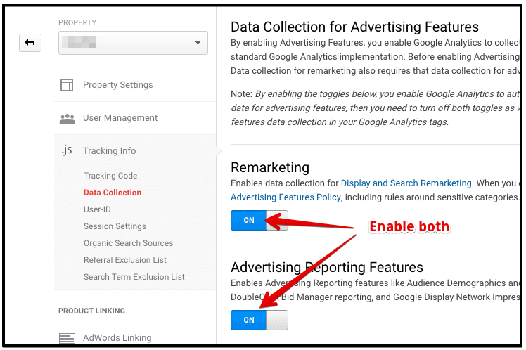  enable remarketing & advertising features 