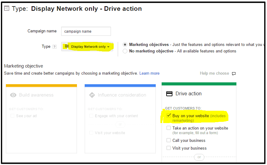  select marketing objective 