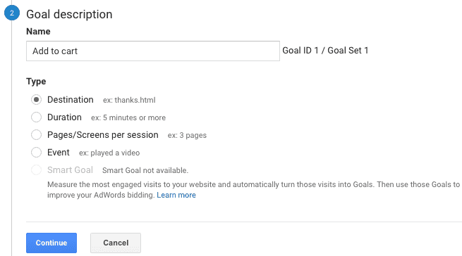  add to cart goal description 