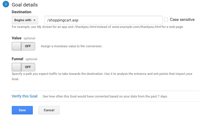  add to cart goal details 