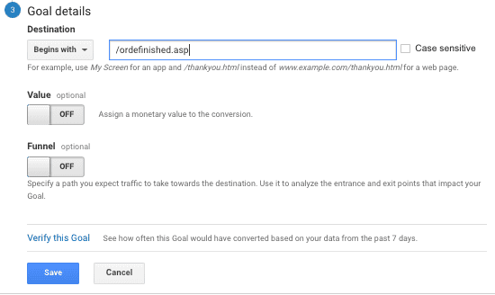  entered checkout goal details 