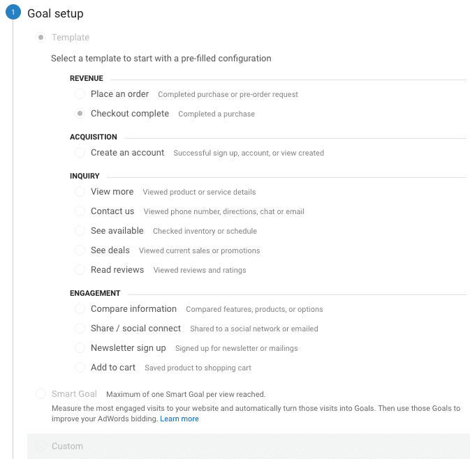  complete purchase goal setup 