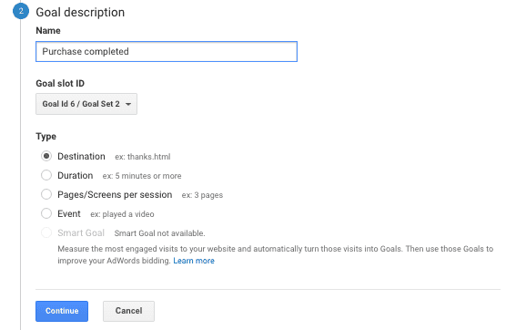  complete purchase goal description 