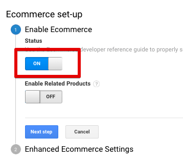  enable ecommerce tracking 