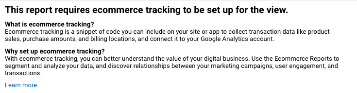  ecommerce tracking not set up 