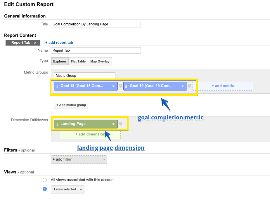 landing page custom reports 