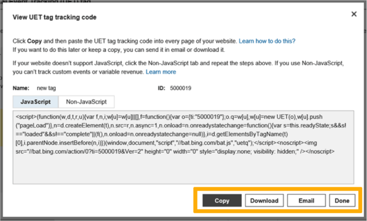  UET tag tracking code 