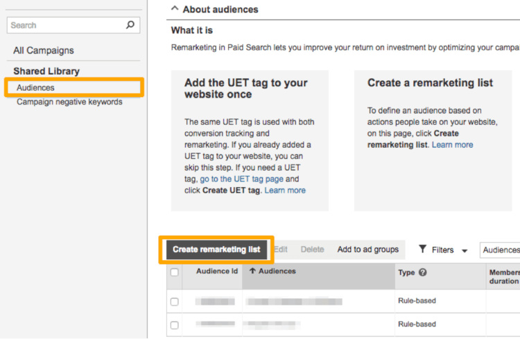  create remarketing list 