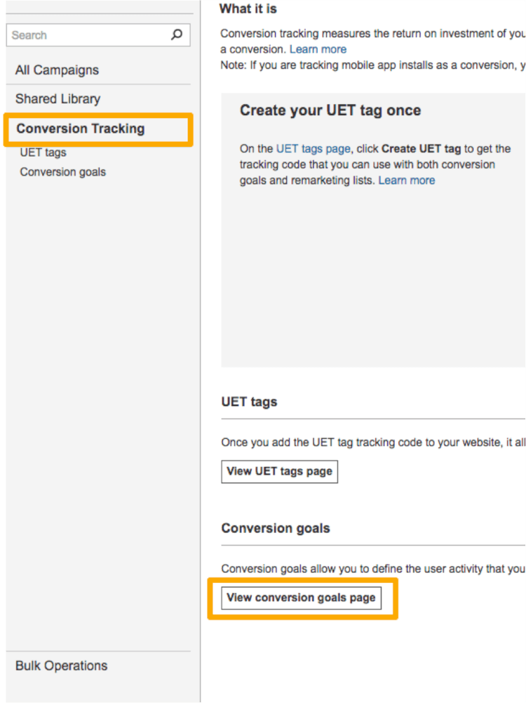  view conversion goals page 