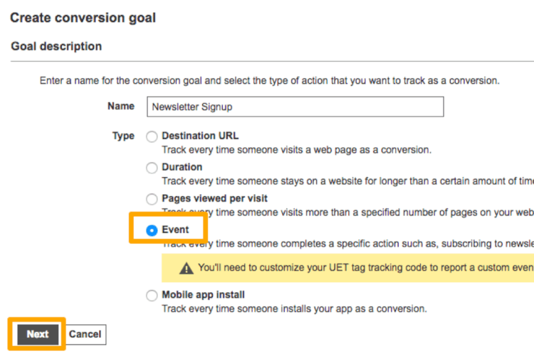  create conversion goal 
