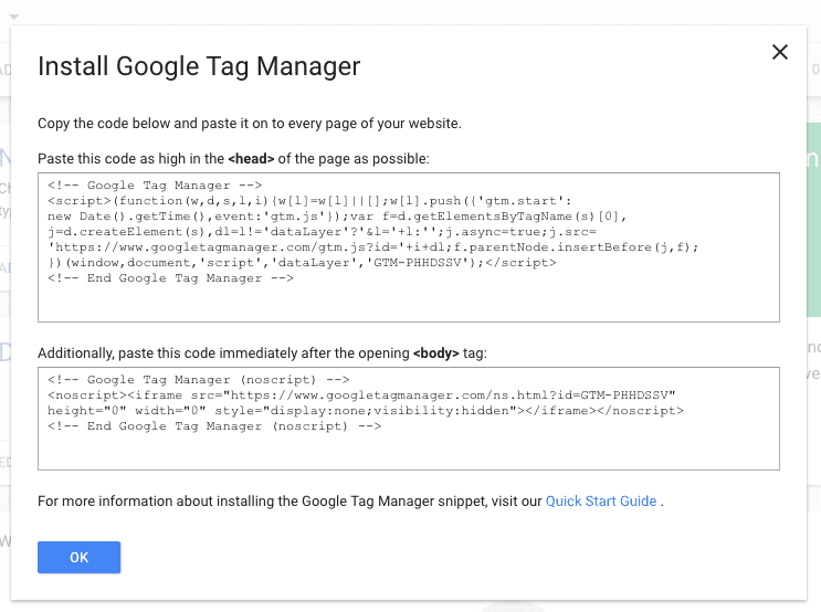  tag manager container code 