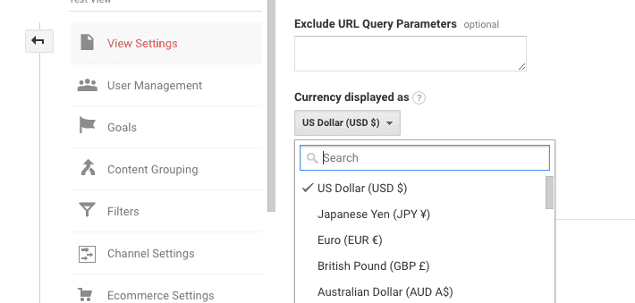  change currency Google Analytics 