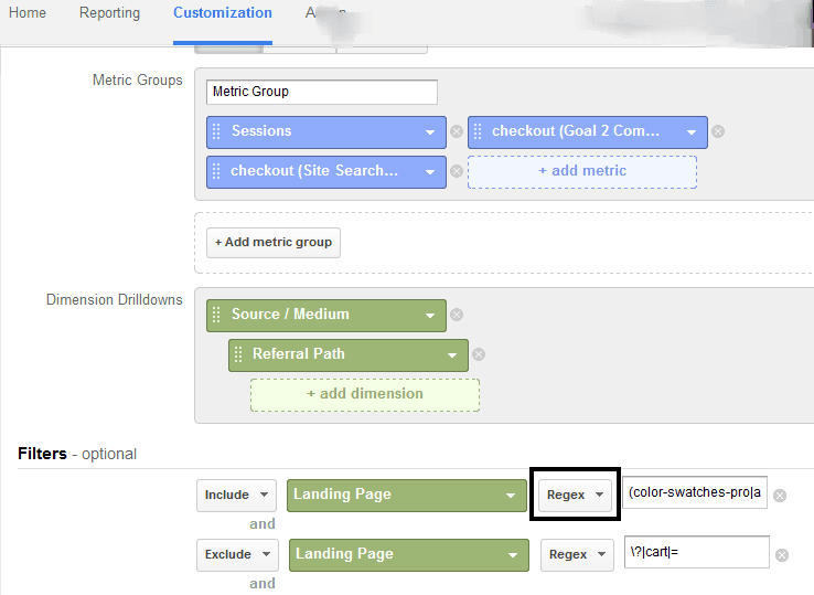  regex custom reports 
