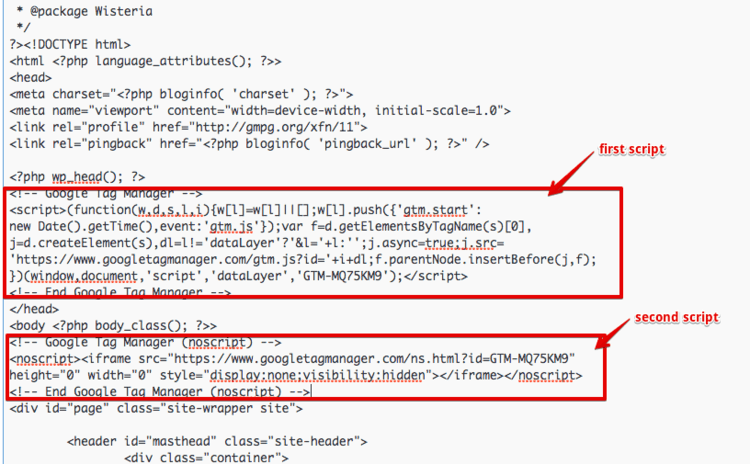  addin gtm code in wordpress 