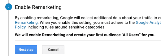  enable remarketing analytics 