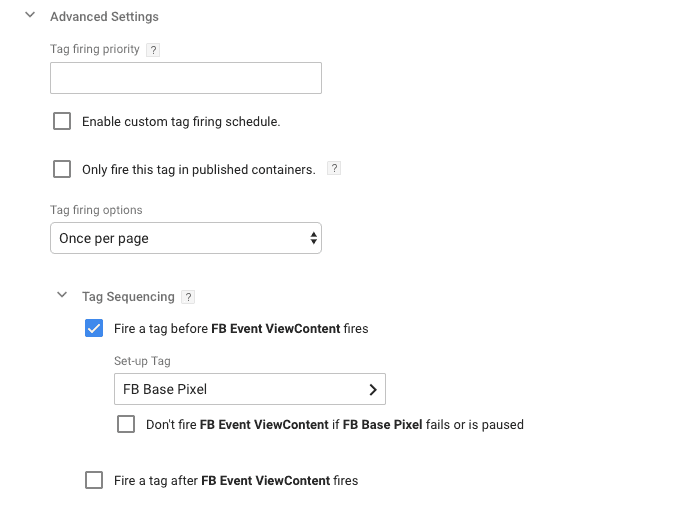  facebook pixel tag sequencing 