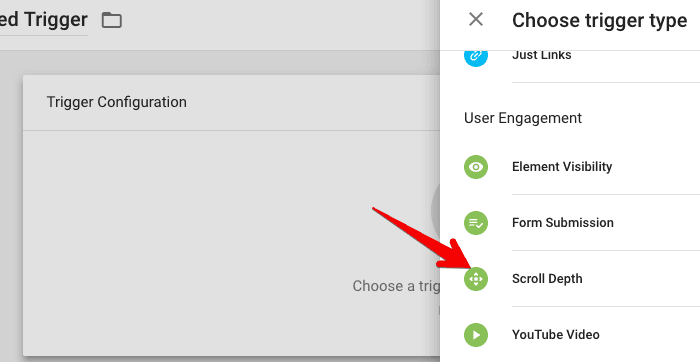  create a new scroll depth trigger 