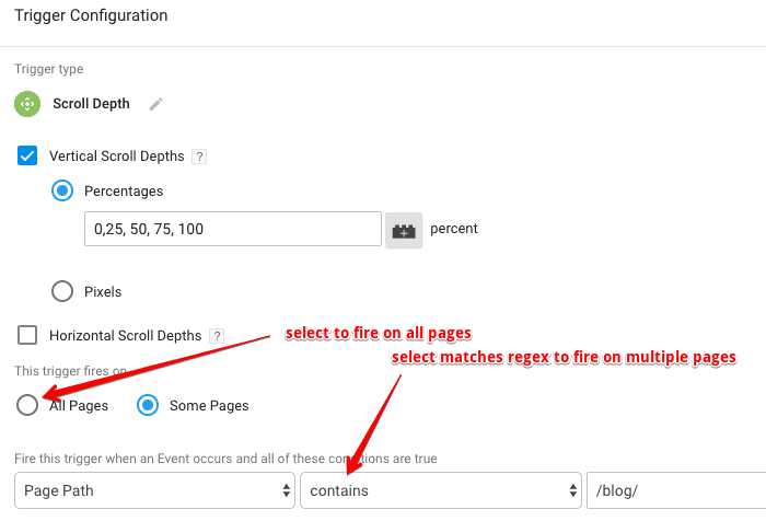  configure scroll depth trigger 