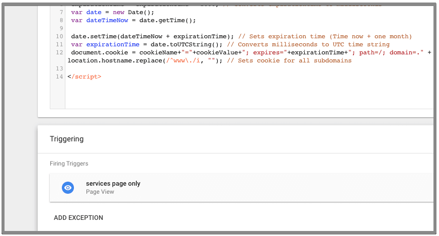  fire tag on specific pages only 